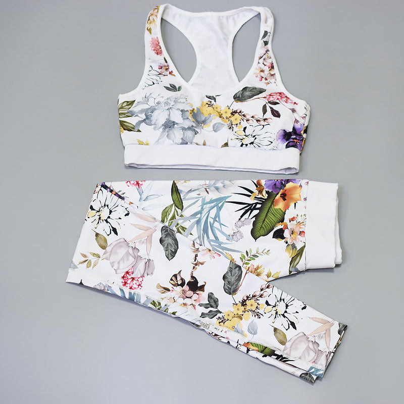 Women's Floral Print Yoga Set - Bra&Leggings Outfit