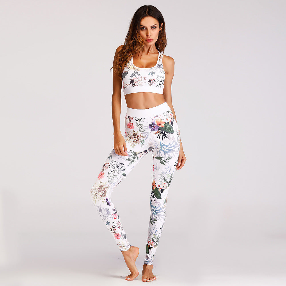 Women's Floral Print Yoga Set - Bra&Leggings Outfit