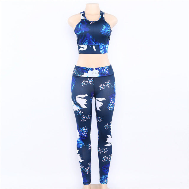 Women's Floral Print Yoga Set - Bra&Leggings Outfit
